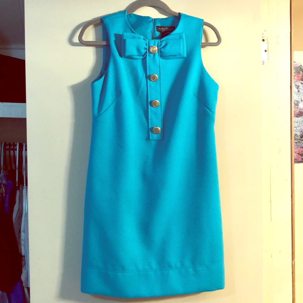 Jessica Howard Blue Gold Button Sleeveless Dress